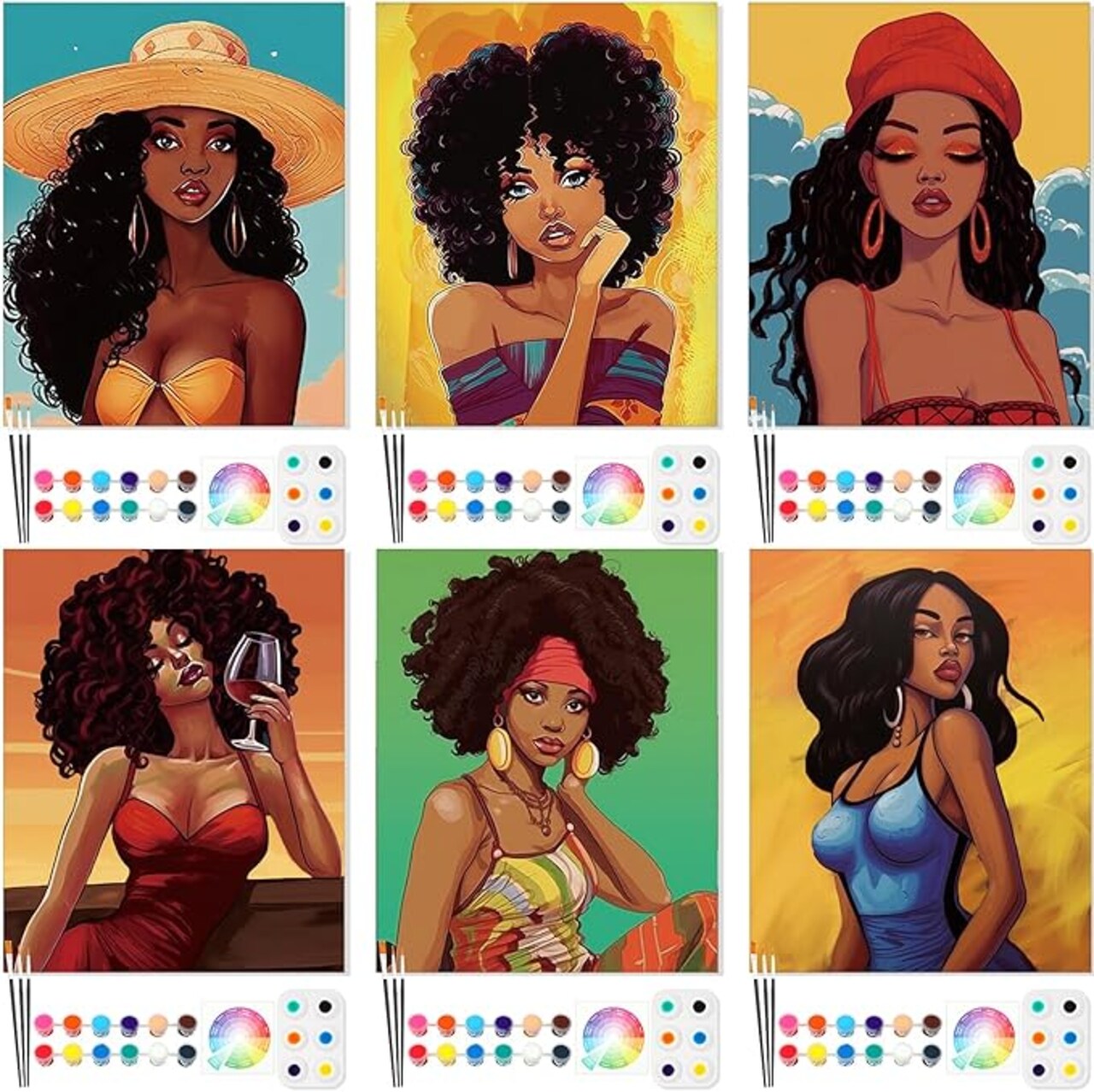6 Pack Pre Drawn Canvas for Painting Pre Printed Canvas Kit 8 x 10 Inch Stretched Cotton Paint and Sip Set for Adults Couple Party Valentine Date Night(Elegant Lady)